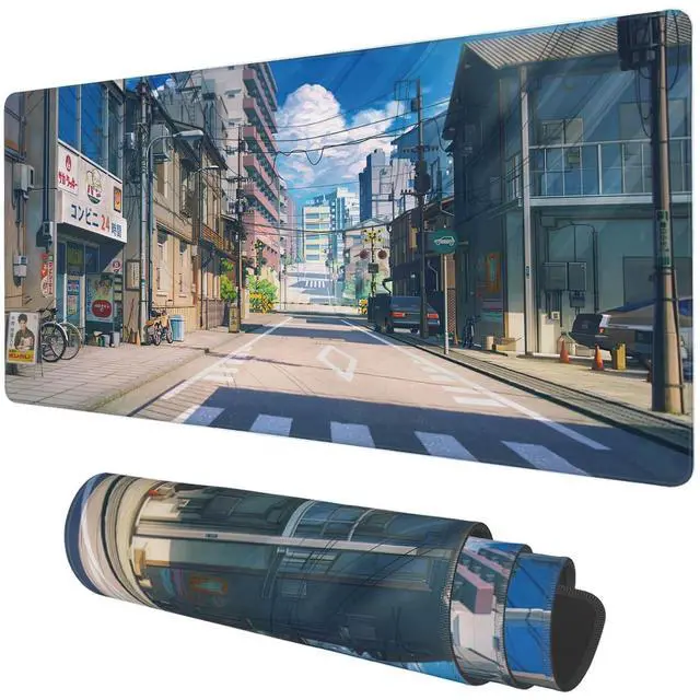 Main image of KEHIPI Desk Mat, Anime Summer Street Scenery Extended Gaming Mouse Pad Large, 35.4"x15.7" Big Mouse Pad with Non-Slip Base and Stitched Edge, Long Computer Keyboard Mouse Mat for Home Office Work