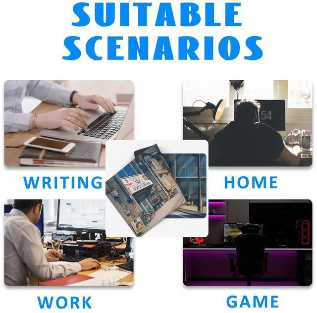 Alt view image 7 of 7 - KEHIPI Desk Mat, Anime Summer Street Scenery Extended Gaming Mouse Pad Large, 35.4"x15.7" Big Mouse Pad with Non-Slip Base and Stitched Edge, Long Computer Keyboard Mouse Mat for Home Office Work