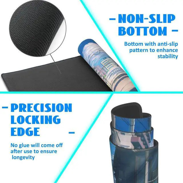 Alt view image 6 of 7 - KEHIPI Desk Mat, Anime Summer Street Scenery Extended Gaming Mouse Pad Large, 35.4"x15.7" Big Mouse Pad with Non-Slip Base and Stitched Edge, Long Computer Keyboard Mouse Mat for Home Office Work