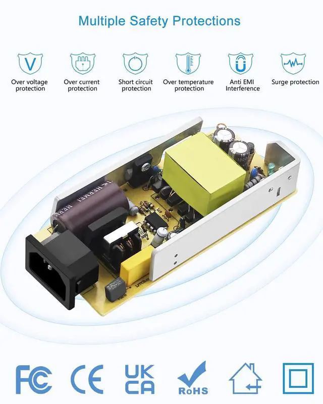 Alt view image 5 of 7 - KEHIPI 24V DC Power Supply 2A 48W AC/DC Adapter 100~240V AC to DC 24 Volt 2 Amp Converter 24 vdc 2000mA 1.8A 1.5A 1.3A 1.2A with 5.5mmx 2.5mm 2.1mm Plug for LED Strip Light CCTV Camera DC Pump Fan