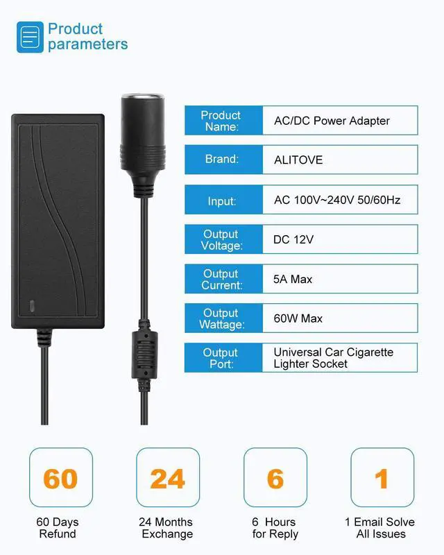 Alt view image 2 of 7 - KEHIPI AC to DC Converter 12V 5A 60W 110V to 12V Converter Cigarette Lighter Adapter to Wall Plug 120V AC to DC Adapter for Small Car Vacuum Massager Fan MP3 Car Charger and Other Devices Under 60W