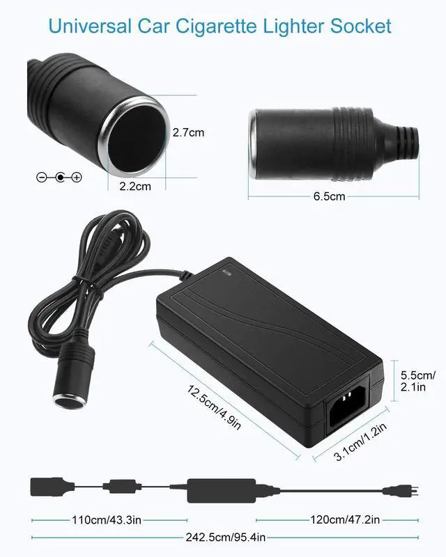 Alt view image 3 of 7 - KEHIPI AC to DC Converter 12V 5A 60W 110V to 12V Converter Cigarette Lighter Adapter to Wall Plug 120V AC to DC Adapter for Small Car Vacuum Massager Fan MP3 Car Charger and Other Devices Under 60W