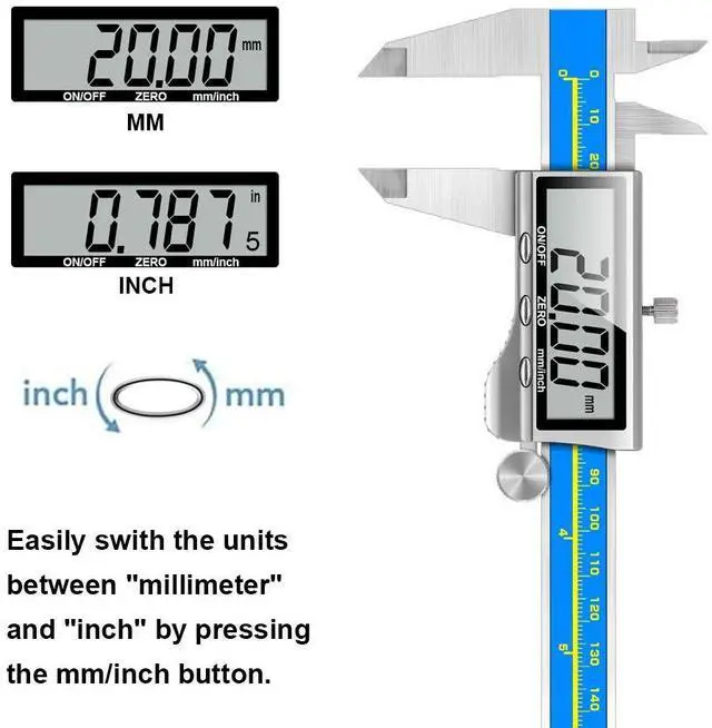 Alt view image 7 of 7 - KEHIPI Caliper Measuring Tool Digital Caliper Industrial Quality Precision Electronic Vernier Caliper Inch/Millimeter Measurement Micrometer for Jewelry - Accuracy Ip54 Waterproof Caliper Measure Tool