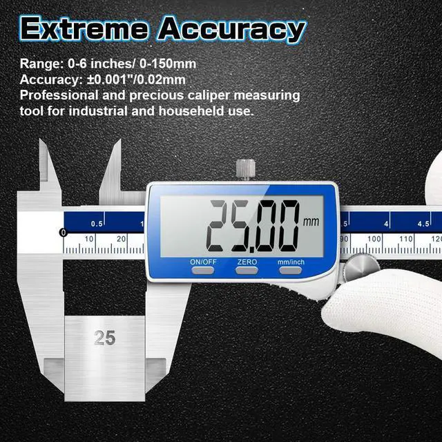 Alt view image 2 of 7 - KEHIPI Digital Caliper, 0-6inch Caliper Measuring Tool Extreme Accuracy IP54 Waterproof Electronic Vernier Caliper Stainless Steel Digital Micrometer with Extra Large LCD Screen