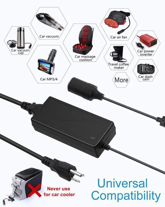 Alt view image 7 of 7 - KEHIPI AC to DC Converter 12V 5A 60W 110V to 12V Converter Cigarette Lighter Adapter to Wall Plug 120V AC to DC Adapter for Small Car Vacuum Massager Fan MP3 Car Charger and Other Devices Under 60W