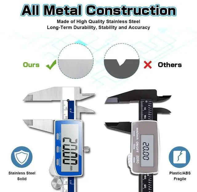 Alt view image 5 of 7 - KEHIPI Digital Caliper, 0-6inch Caliper Measuring Tool Extreme Accuracy IP54 Waterproof Electronic Vernier Caliper Stainless Steel Digital Micrometer with Extra Large LCD Screen