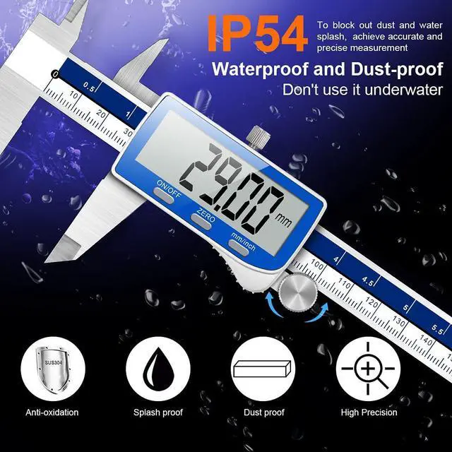 Alt view image 7 of 7 - KEHIPI Digital Caliper, 0-6inch Caliper Measuring Tool Extreme Accuracy IP54 Waterproof Electronic Vernier Caliper Stainless Steel Digital Micrometer with Extra Large LCD Screen