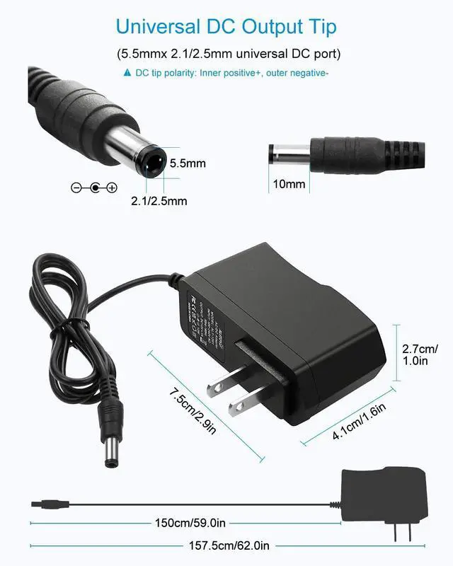 Alt view image 2 of 7 - KEHIPI DC 12V 1A Power Supply 12W AC Adapter 100~240V 50-60hz to 12 Volt 1Amp 0.5A Transformer DC 12V Power Cord 5.5 x 2.5mm 2.1mm Plug for LED Strip Light CCTV Security Camera and More
