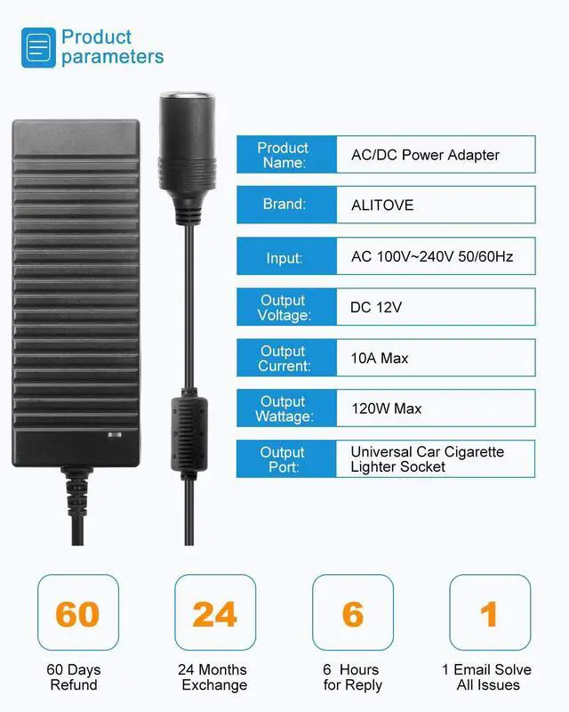 Alt view image 2 of 7 - KEHIPI AC to DC Converter 110V to 12V 10A 120W Power Supply Car Cigarette Lighter Adapter to Wall Plug AC to DC Adapter for Car Vacuum Cleaner Inflator Refrigerator Cooler and Other Car Devices