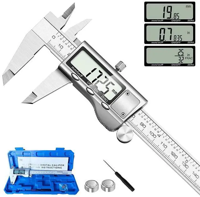 Main image of KEHIPI Digital Caliper Measuring Tool, Stainless Steel Vernier Caliper Digital Micrometer with Large LCD Screen, Easy Switch from Inch Metric Fraction, 6 Inch Caliper Tool for DIY/Household