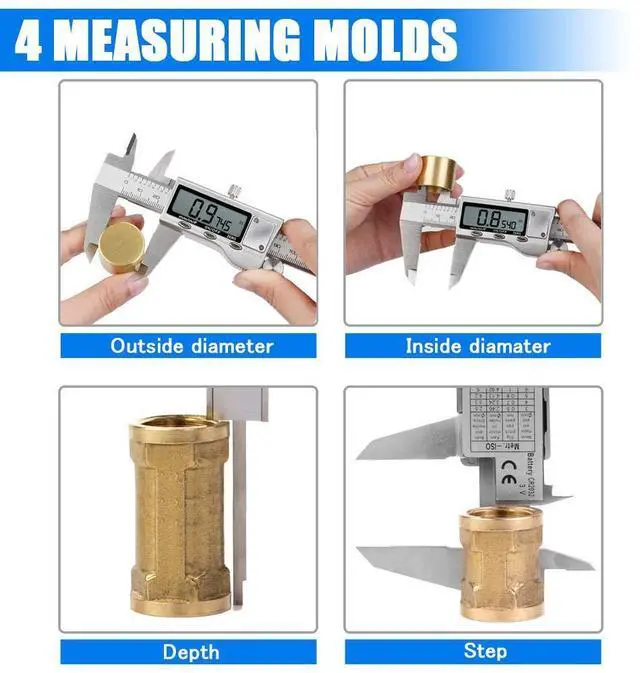 Alt view image 4 of 7 - KEHIPI Digital Caliper Measuring Tool, Stainless Steel Vernier Caliper Digital Micrometer with Large LCD Screen, Easy Switch from Inch Metric Fraction, 6 Inch Caliper Tool for DIY/Household