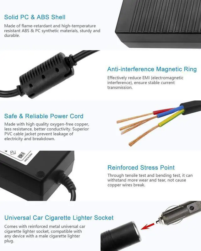 Alt view image 5 of 7 - KEHIPI AC to DC Converter 110V to 12V 10A 120W Power Supply Car Cigarette Lighter Adapter to Wall Plug AC to DC Adapter for Car Vacuum Cleaner Inflator Refrigerator Cooler and Other Car Devices