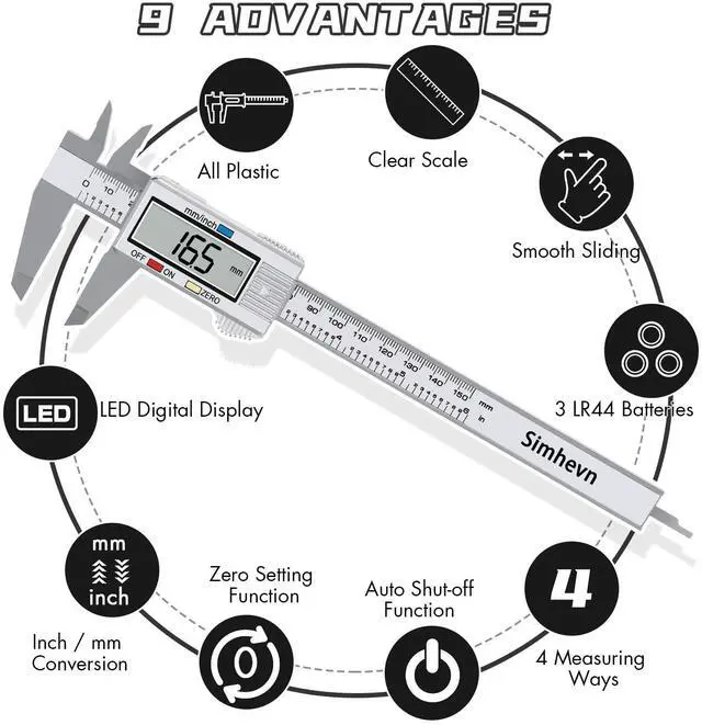 Alt view image 4 of 7 - KEHIPI Electronic Digital Caliper, LCD | 0 to 6 inch inch/mm Conversion, Automatic Shutdown Function, Very Suitable for Home/Jewelry/DIY Measurement, etc