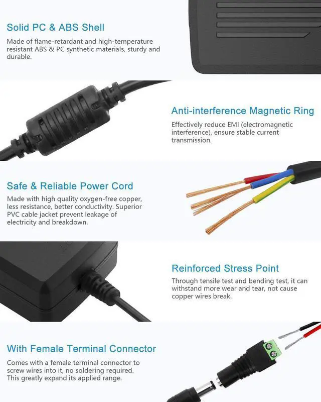 Alt view image 5 of 7 - KEHIPI 12V 5A Power Supply 12 Volt 60W Power Adapter 100~240V AC to DC 12V Converter LED Driver Transformer 5.5x2.5mm 2.1mm for LED Light Strip Security Cameras Webcam Radio transceiver,5-Pack