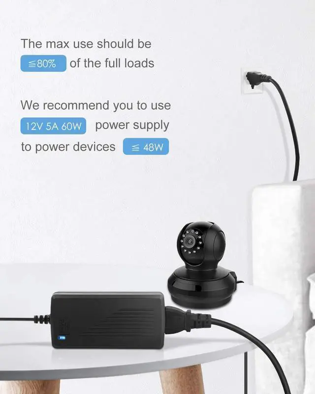 Alt view image 7 of 7 - KEHIPI 12V 5A Power Supply 12 Volt 60W Power Adapter 100~240V AC to DC 12V Converter LED Driver Transformer 5.5x2.5mm 2.1mm for LED Light Strip Security Cameras Webcam Radio transceiver,5-Pack