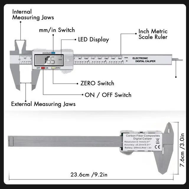 Alt view image 7 of 7 - KEHIPI Electronic Digital Caliper, LCD | 0 to 6 inch inch/mm Conversion, Automatic Shutdown Function, Very Suitable for Home/Jewelry/DIY Measurement, etc