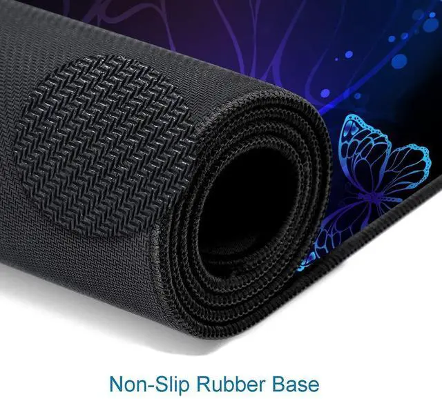 Alt view image 5 of 6 - KEHIPI Gaming Mouse Pad, Large Mouse Pads for Women, Non-Slip Rubber Base Mousepad, Keyboard Mouse Mat, Desk Pad with Stitched Edges, 31.5x11.8inch, Purple Butterfly