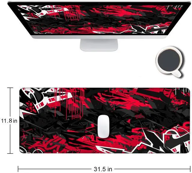 Alt view image 2 of 6 - KEHIPI Mouse Pad Gaming, Large XXL Mouse Pads, Non-Slip Rubber Base Mousepad, Keyboard Mouse Mat Desk Pad with Stitched Edges, 31.5x11.8 inch Black Red