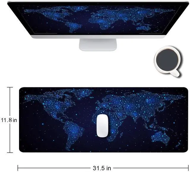 Alt view image 2 of 6 - KEHIPI  Large Gaming Mouse Pad with Stitched Edges, Desk Pad Extended Keyboard Mat, Non-Slip Rubber Base Mousepads for Laptop, Office, Home, 31.5X11.8 inch Galaxy World Map