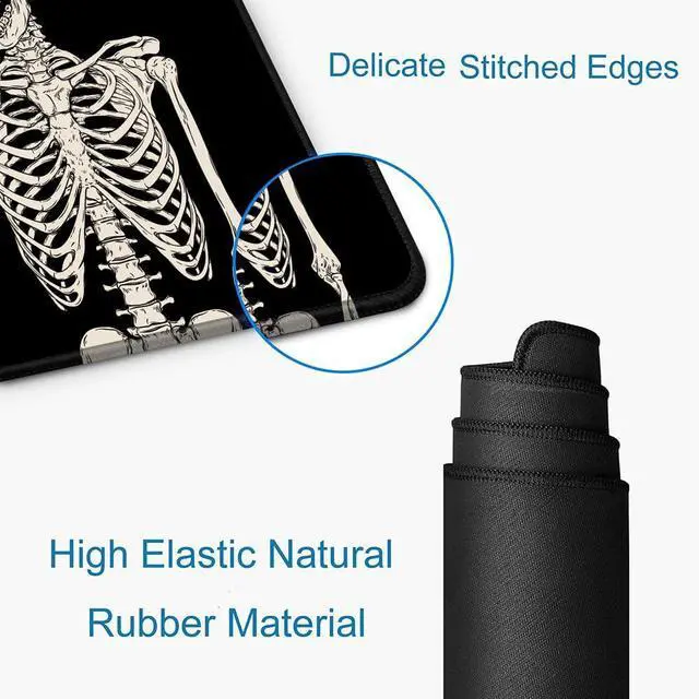 Alt view image 3 of 6 - KEHIPI Gaming Mouse Pad, Large Mouse Pads for Desk, Non-Slip Rubber Base Mousepad, Keyboard Mouse Mat, Desk Pad with Stitched Edges, 31.5x11.8 inch Black Human Skeleton