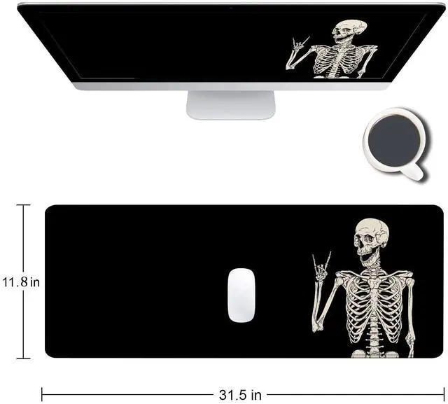 Alt view image 2 of 6 - KEHIPI Gaming Mouse Pad, Large Mouse Pads for Desk, Non-Slip Rubber Base Mousepad, Keyboard Mouse Mat, Desk Pad with Stitched Edges, 31.5x11.8 inch Black Human Skeleton