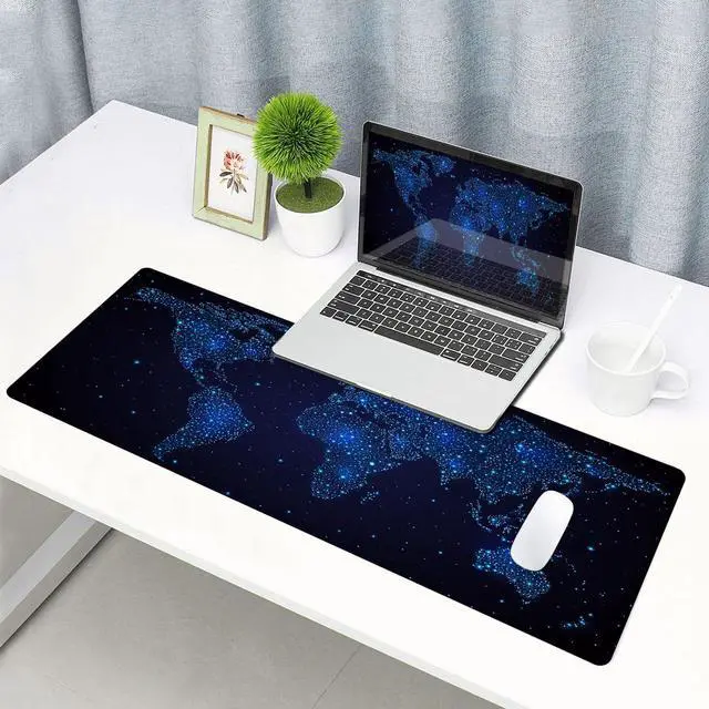 Alt view image 6 of 6 - KEHIPI  Large Gaming Mouse Pad with Stitched Edges, Desk Pad Extended Keyboard Mat, Non-Slip Rubber Base Mousepads for Laptop, Office, Home, 31.5X11.8 inch Galaxy World Map