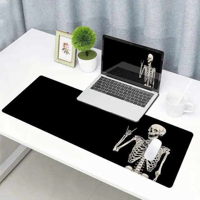 Alt view image 6 of 6 - KEHIPI Gaming Mouse Pad, Large Mouse Pads for Desk, Non-Slip Rubber Base Mousepad, Keyboard Mouse Mat, Desk Pad with Stitched Edges, 31.5x11.8 inch Black Human Skeleton