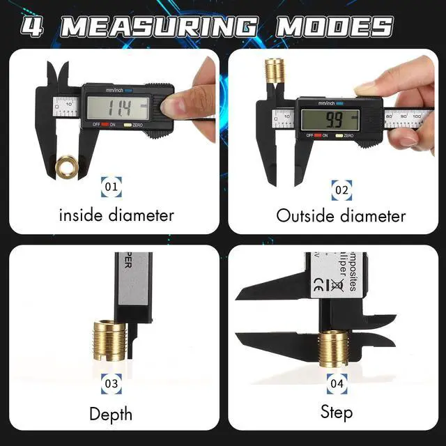 Alt view image 6 of 7 - KEHIPI Electronic Digital Caliper and Measuring Tape,6 Inch/150mm Digital Micrometer with Large LCD Screen, Easy Switch from Inch/mm60 Inch/150cm Measuring Tape for All-Purpose Household