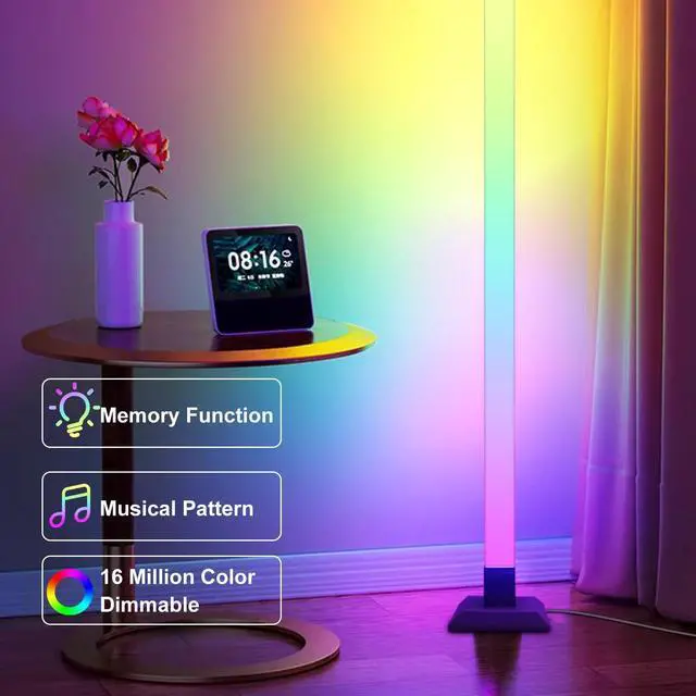 Alt view image 5 of 7 - KEHIPI LED Floor Lamp Lights, Corner Lamp RGB 16 Million Colors with Remote Contorl Multicolour Scene Modes, Music Sync, Adjustable Light Height Corner Floor Lamp for Living Room, Bedroom