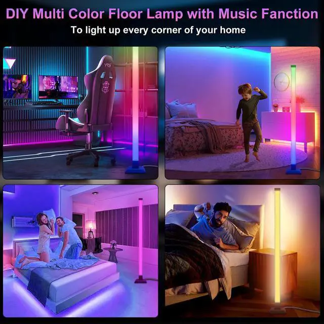 Alt view image 3 of 7 - KEHIPI LED Floor Lamp Lights, Corner Lamp RGB 16 Million Colors with Remote Contorl Multicolour Scene Modes, Music Sync, Adjustable Light Height Corner Floor Lamp for Living Room, Bedroom