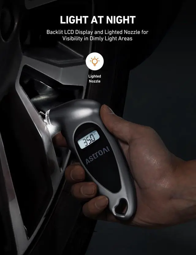 Alt view image 7 of 7 - KEHIPI Digital Tire Pressure Gauge with Replaceable AAA Battery, 150 PSI 4 Settings Stocking Stuffers for Car Truck Bicycle Backlit LCD Non-Slip Grip Car Accessories, Silver