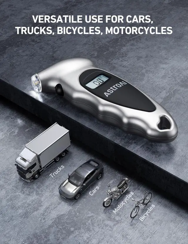 Alt view image 6 of 7 - KEHIPI Digital Tire Pressure Gauge with Replaceable AAA Battery, 150 PSI 4 Settings Stocking Stuffers for Car Truck Bicycle Backlit LCD Non-Slip Grip Car Accessories, Silver