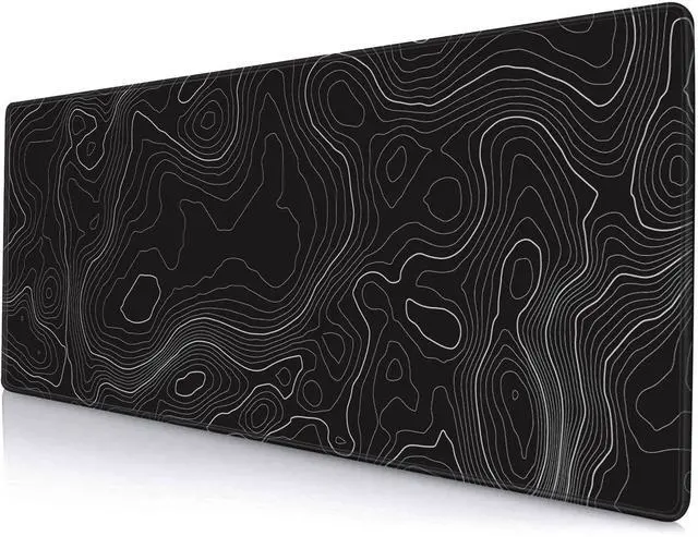 Main image of KEHIPI Gaming Mouse Pad, Large Topographic Mouse Pads for Desk, Non-Slip Rubber Base Mousepad, Keyboard Mouse Mat, Desk Pad with Stitched Edges, 31.5x11.8inch, Black Geographic Lines