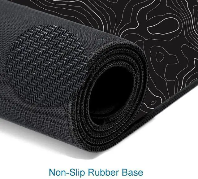 Alt view image 5 of 6 - KEHIPI Gaming Mouse Pad, Large Topographic Mouse Pads for Desk, Non-Slip Rubber Base Mousepad, Keyboard Mouse Mat, Desk Pad with Stitched Edges, 31.5x11.8inch, Black Geographic Lines