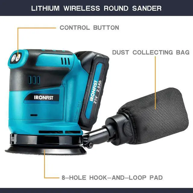 Alt view image 2 of 6 - KEHIPI  Brushless Random Orbital Sander, 6 Speeds Max 13500rpm, 5 Electric Sander Cordless 21V with Dust Collector and 23pcs accessories Included Battery and Charger