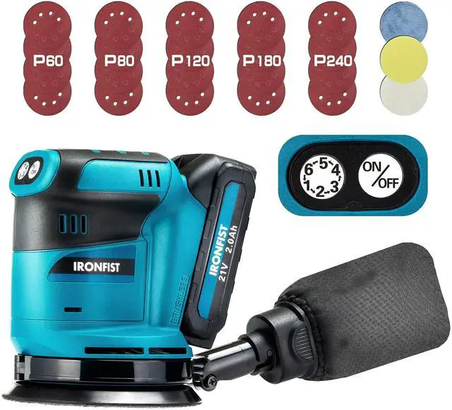 Main image of KEHIPI  Brushless Random Orbital Sander, 6 Speeds Max 13500rpm, 5 Electric Sander Cordless 21V with Dust Collector and 23pcs accessories Included Battery and Charger