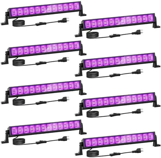 Main image of KEHIPI 8 Pack 42W LED Black Lights, Blacklight Bars with Plug and Switch, Glow in The Dark Party Supplies for Halloween Decorations, Bedroom, Body Paint, Stage Lighting, Poster, Black