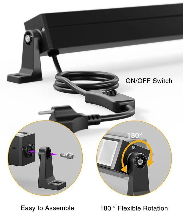 Alt view image 4 of 6 - KEHIPI 4 Pack 42W LED Black Lights, Blacklight Bars with Plug and Switch, Glow in The Dark Party Supplies for Halloween Decorations, Bedroom, Body Paint, Stage Lighting, Poster, Black