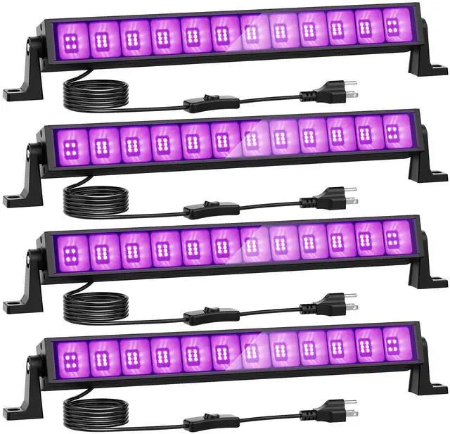 Main image of KEHIPI 4 Pack 42W LED Black Lights, Blacklight Bars with Plug and Switch, Glow in The Dark Party Supplies for Halloween Decorations, Bedroom, Body Paint, Stage Lighting, Poster, Black
