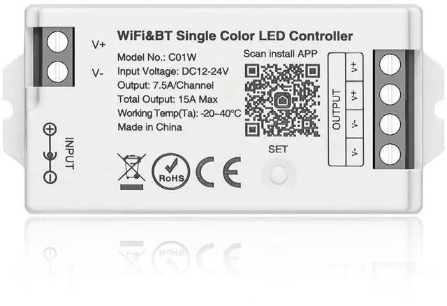 Main image of KEHIPI C01W Monochrome PWM (+V -V) 2PIN LED Strip Dim Brightness 2.4GHz Tuya WiFi Group Controller Alexa Google Home Smartphone APP Control Compatible with WR02RF RC01RFB Remote