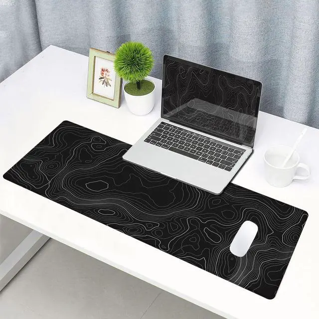Alt view image 6 of 6 - KEHIPI Gaming Mouse Pad, Large Topographic Mouse Pads for Desk, Non-Slip Rubber Base Mousepad, Keyboard Mouse Mat, Desk Pad with Stitched Edges, 31.5x11.8inch, Black Geographic Lines