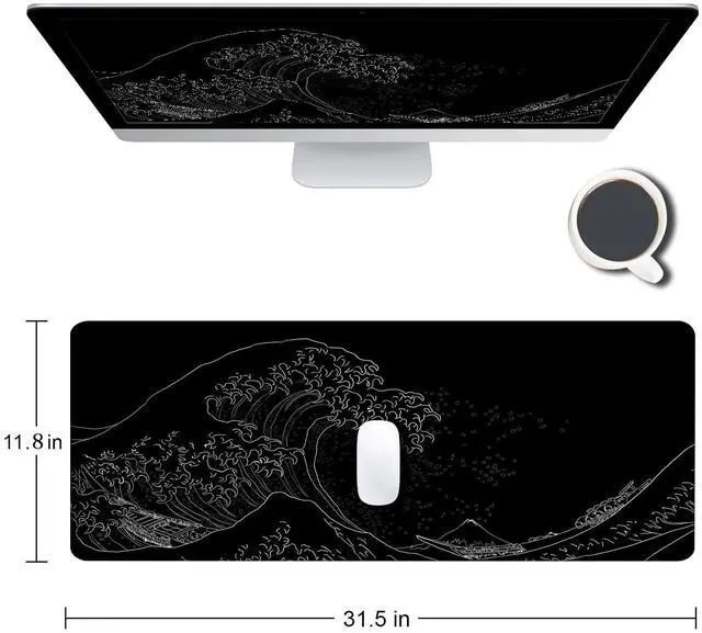 Alt view image 2 of 6 - KEHIPI Gaming Mouse Pad, Large Mouse Pads for Desk, Non-Slip Rubber Base Mousepad, Keyboard Mouse Mat, Desk Pad with Stitched Edges, 31.5x11.8inch, The Great Wave Off Kanagawa