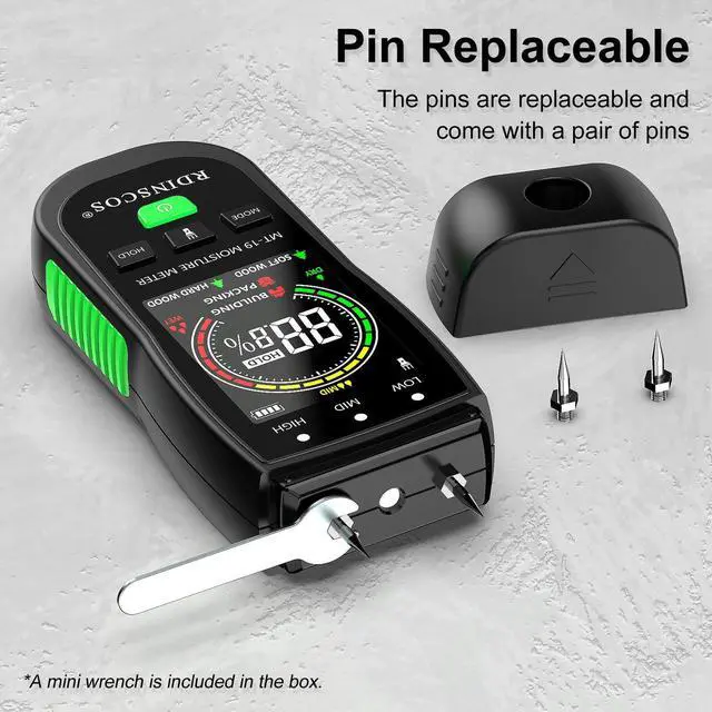 Alt view image 5 of 7 - KEHIPI Pin-Type Wood Moisture Meter Digital Handheld Moisture Detector for Firewood, Drywall, Concrete, and Building Materials Accurate with Hold Function & Backlit LCD