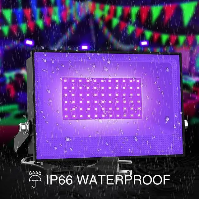 Alt view image 3 of 7 - KEHIPI  4 Pack 38W LED Black Lights, Blacklight Flood Light with Plug, IP66 Waterproof, for Halloween Party, Glow in The Dark, Stage Lighting, Aquarium, Body Paint, Fluorescent Poster, Neon Glow