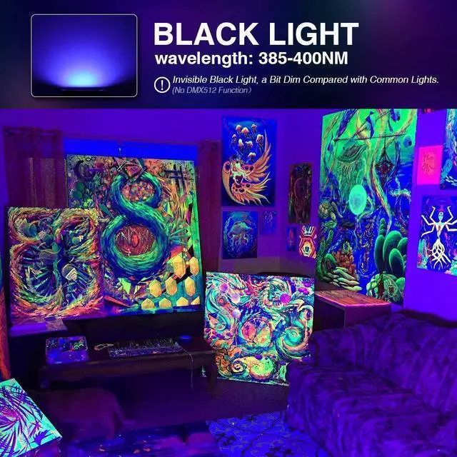 Alt view image 2 of 7 - KEHIPI  4 Pack 38W LED Black Lights, Blacklight Flood Light with Plug, IP66 Waterproof, for Halloween Party, Glow in The Dark, Stage Lighting, Aquarium, Body Paint, Fluorescent Poster, Neon Glow