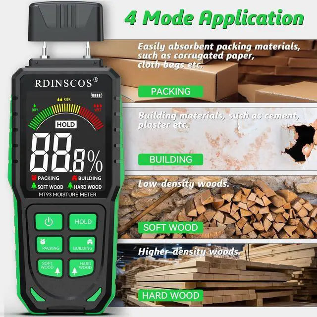 Alt view image 7 of 7 - KEHIPI Rechargeable Moisture Meter for Wood, Drywall & Flooring Pin-Type Moisture Detector with Replaceable Pins, Hold Function & Custom Wood Settings