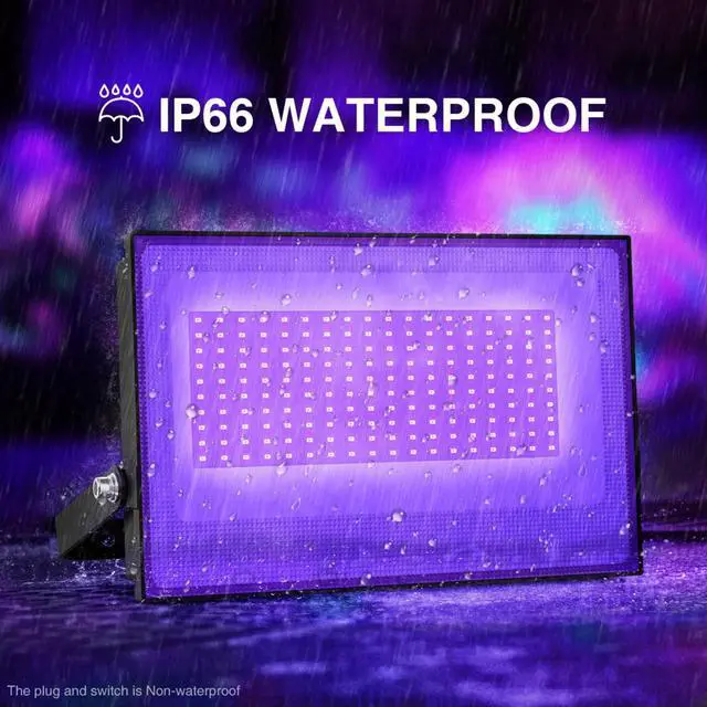 Alt view image 3 of 7 - KEHIPI 2 Pack 100W LED Black Lights, Blacklight Flood Light with Plug, IP66 Waterproof Black Lights for Dance Party,Glow in The Dark, Halloween Lights, Body Paint,Fluorescent Poster,Neon Glow