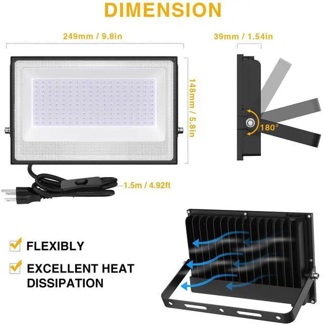 Alt view image 4 of 7 - KEHIPI 2 Pack 100W LED Black Lights, Blacklight Flood Light with Plug, IP66 Waterproof Black Lights for Dance Party,Glow in The Dark, Halloween Lights, Body Paint,Fluorescent Poster,Neon Glow