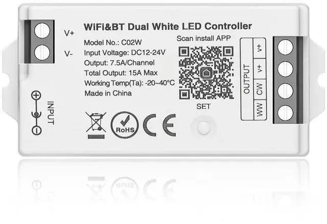 Main image of KEHIPI C02W CCT PWM (+ CW WW) 3PIN Color Temperature LED Strip Dual White 2.4GHz Tuya WiFi Group Controller Alexa Google Home Compatible with WR02RF RC02RFB Remote
