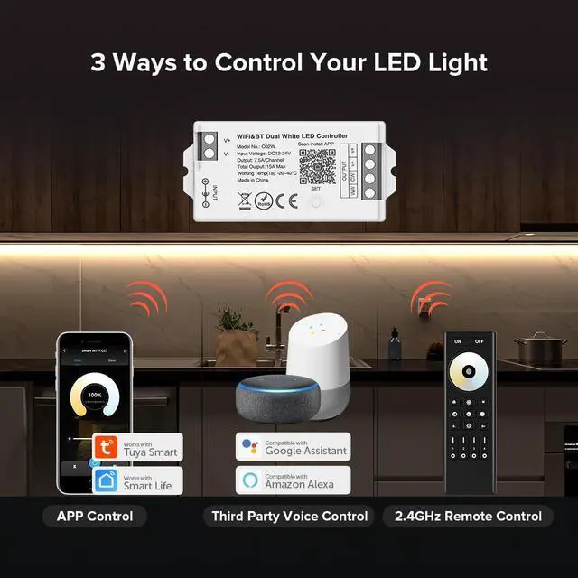 Alt view image 2 of 7 - KEHIPI C02W CCT PWM (+ CW WW) 3PIN Color Temperature LED Strip Dual White 2.4GHz Tuya WiFi Group Controller Alexa Google Home Compatible with WR02RF RC02RFB Remote